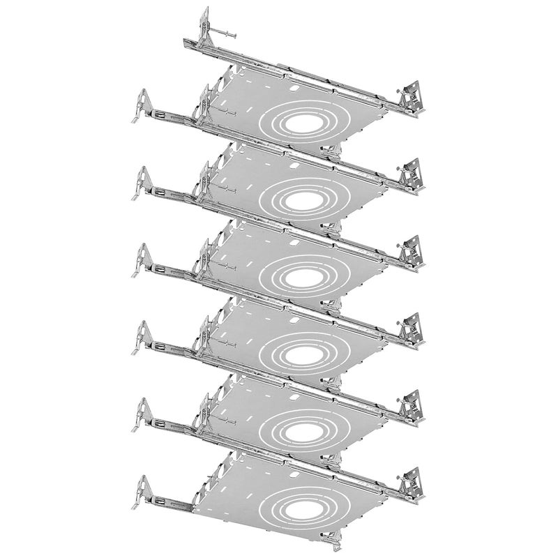 LUXRITE New Construction Mounting Plate, 2-3-4 Inch, Extendable Hanger Bars, Sliding Plate, 4 Cutout Sizes - Recessed Lighting Shallow Housing (6 Pack) - Image 1